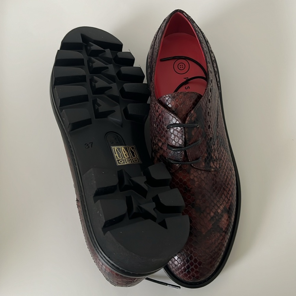 Pas de Rouge Snake Print Leather Oxford Shoes Womens EU 37 US 7 NIB Italy - Picture 6 of 6